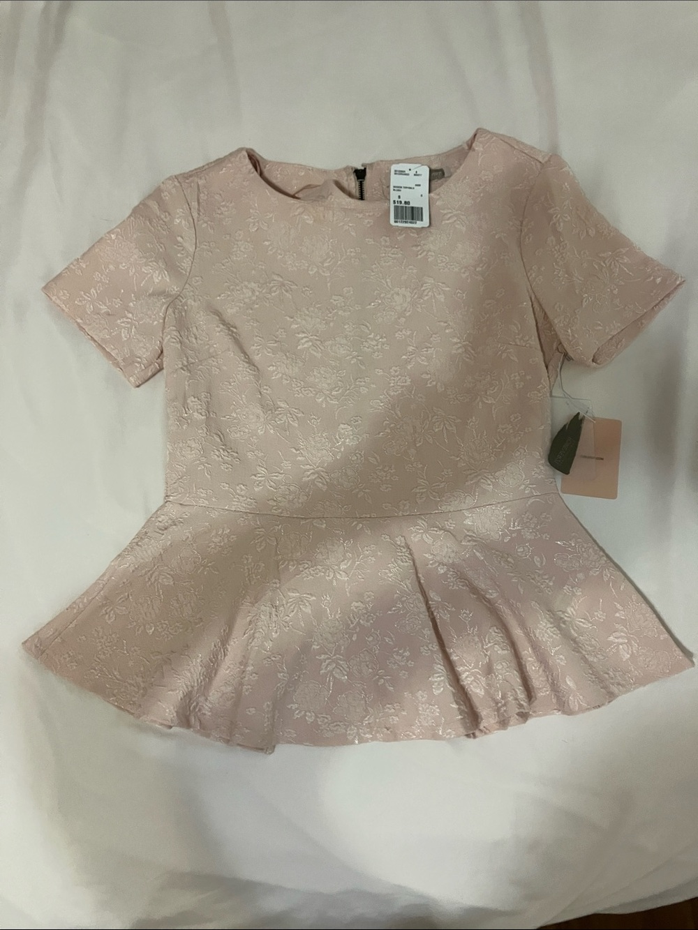 Forever 21 Blush Pink Floral Jacquard Peplum Top